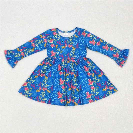 9.18 RTS NO MOQ（In stock）G6-16-4. Baby Girls Winter Dress Baby Girls Red and yellow floral blue long-sleeved dress