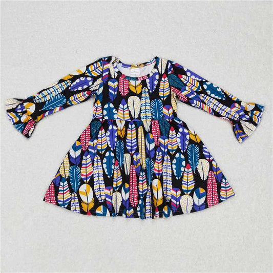 9.17 RTS NO MOQ（In stock）G6-16-4; Baby Girls Winter Dress Baby Girls Colorful feather long-sleeved dress