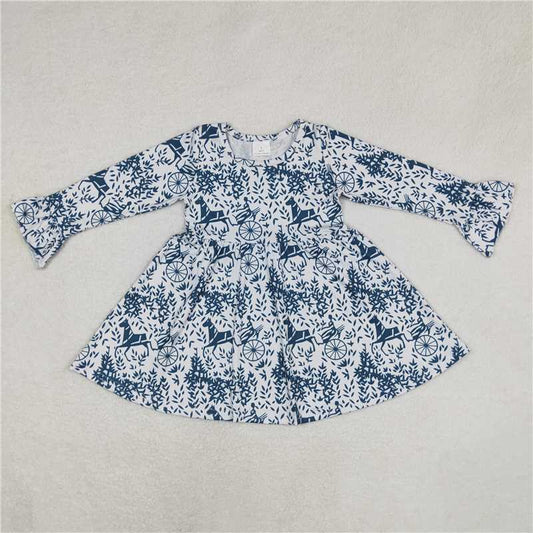 9.17 RTS NO MOQ（In stock）G6-16-4'[ Baby Girls Winter Dress Baby Girls Blue leaf carriage white long-sleeved dress