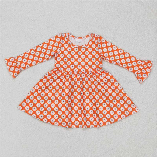 9.16 RTS NO MOQ （In stock）G6-16-3, Baby Girls Winter Dress Baby Girls White flowers orange knee-length Dresses