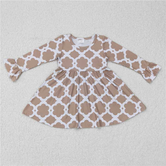 9.18 RTS NO MOQ（In stock）G6-16-2, Baby Girls Winter Dress White pattern khaki long-sleeved dress