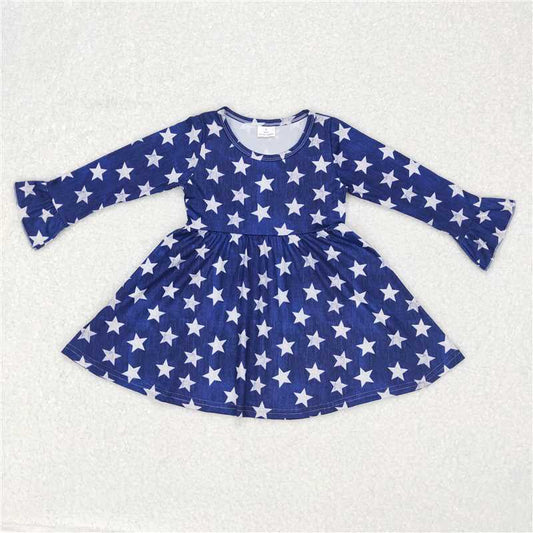 9.18 RTS NO MOQ（In stock）G6-16-2; Baby Girls Winter Dress Baby Girls Five-pointed star blue long-sleeved dress