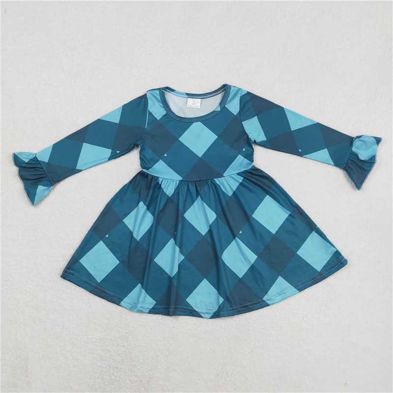 9.17 RTS NO MOQ（In stock）G6-16-2[ Baby Girls Winter Dress Baby Girls Plaid blue long-sleeved dress