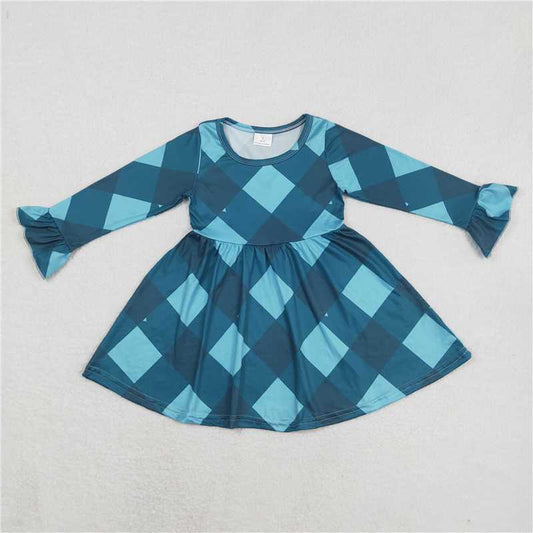 9.17 RTS NO MOQ（In stock）G6-16-2[ Baby Girls Winter Dress Baby Girls Plaid blue long-sleeved dress