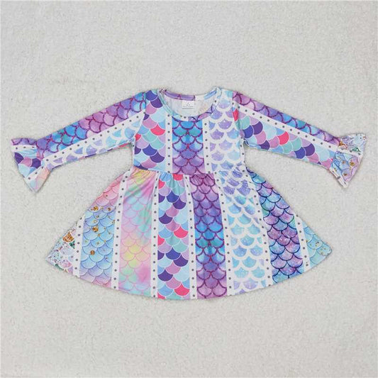 9.15 RTS NO MOQ （In stock）G6-16-1 Baby Girls Winter Dress Baby Girls Colorful fish scales knee-length Dresses