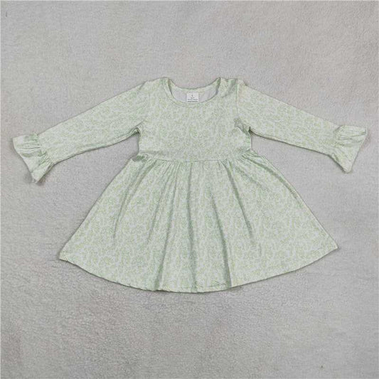 9.16 RTS NO MOQ （In stock）G6-16-1[ Baby Girls Winter Dress Baby Girls Green pattern knee-length Dresses