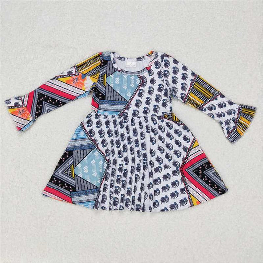 9.16 RTS NO MOQ（In stock）G6-16 Baby Girls Winter Dress Baby Girls Retro striped leaves knee-length Dresses