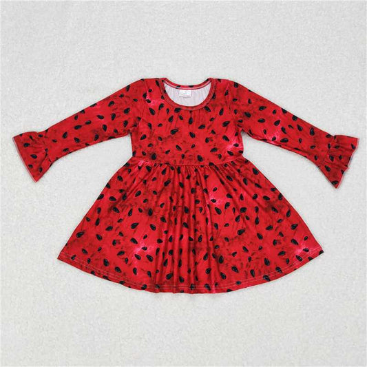 9.15 RTS NO MOQ （In stock）G6-11-7, Baby Girls Winter Dress Baby Girls long sleeve Watermelon seeds dark red knee-length Dresses