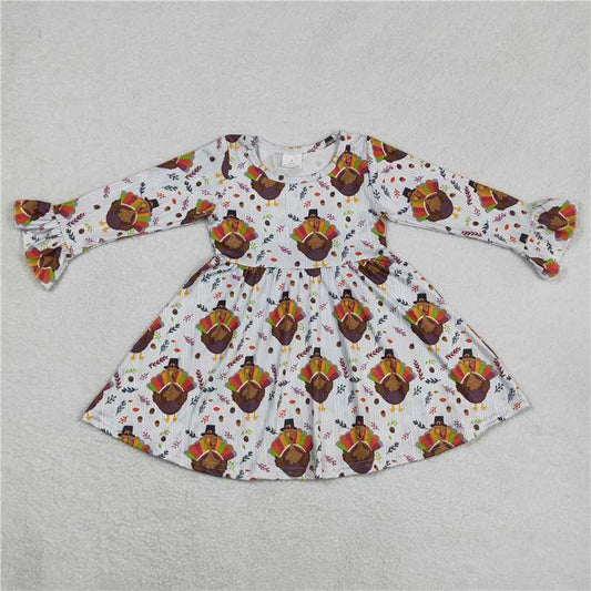 9.30 RTS NO MOQ（In stock）G6-11-7. Baby Girls Winter Dress Turkey striped long-sleeved dress