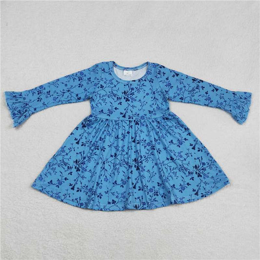 9.16 RTS NO MOQ （In stock）G6-11-6 Baby Girls Winter Dress Baby Girls Purple pattern blue knee-length Dresses