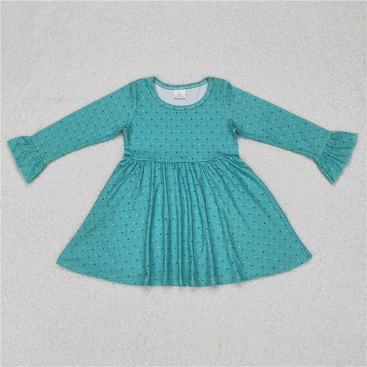 9.16 RTS NO MOQ （In stock）G6-11-6. Baby Girls Winter Dress Baby Girls Colorful polka dot green knee-length Dresses