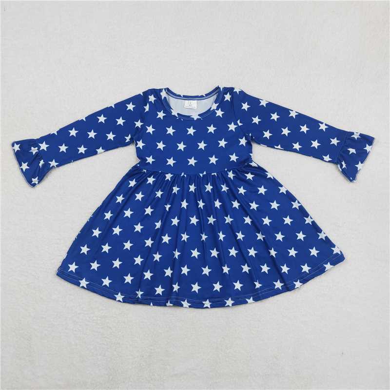 9.16 RTS NO MOQ （In stock）G6-11-6/ Baby Girls Winter Dress Baby Girls Pentagram blue knee-length Dresses