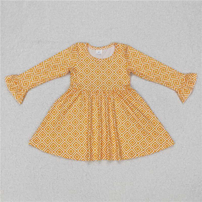 9.16 RTS NO MOQ（In stock）G6-11-6; Baby Girls Winter Dress Baby Girls Plaid Yellow knee-length Dresses