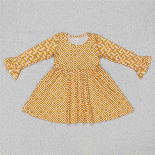 9.16 RTS NO MOQ（In stock）G6-11-6; Baby Girls Winter Dress Baby Girls Plaid Yellow knee-length Dresses