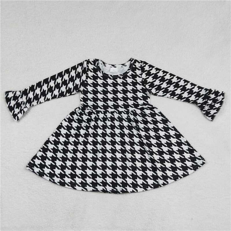 9.15 RTS NO MOQ （In stock）G6-11-4/ Baby Girls Winter Dress Baby Girls Black and white plaid knee-length Dresses