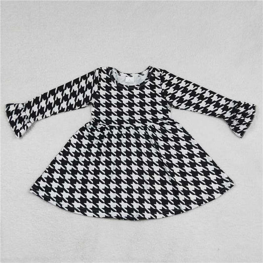 9.15 RTS NO MOQ （In stock）G6-11-4/ Baby Girls Winter Dress Baby Girls Black and white plaid knee-length Dresses
