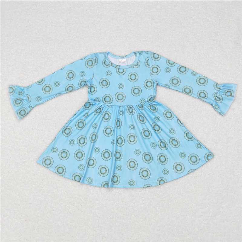 9.18 RTS NO MOQ（In stock）G6-11-3 Baby Girls Winter Dress Circle Garland Blue Long Sleeve Dress