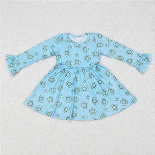 9.18 RTS NO MOQ（In stock）G6-11-3 Baby Girls Winter Dress Circle Garland Blue Long Sleeve Dress
