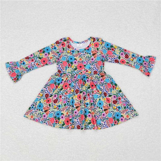 9.20 RTS NO MOQ（In stock）G6-11-3, Baby Girls Winter Dress Colorful floral long-sleeved dress