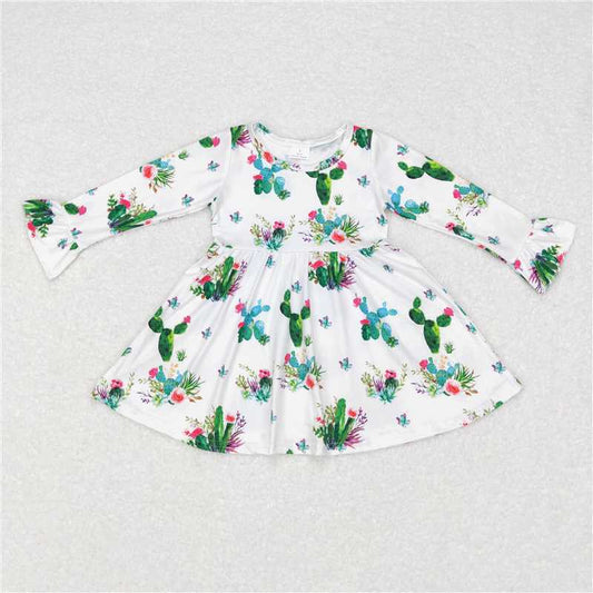 9.16 RTS NO MOQ （In stock）G6-11-3; Baby Girls Winter Dress Baby Girls Cactus flower white knee-length Dresses
