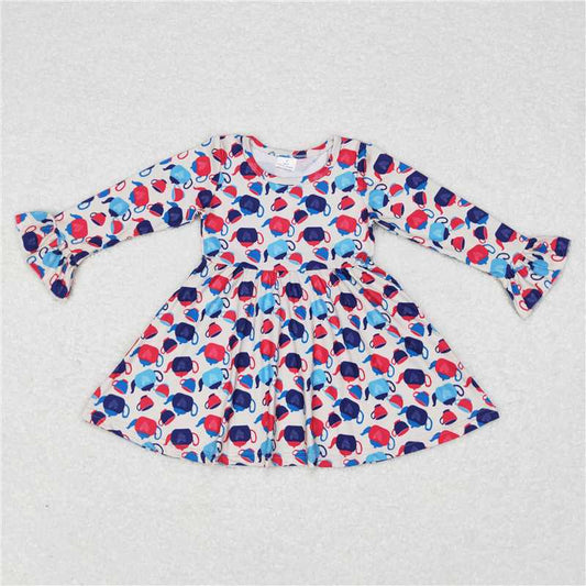 9.16 RTS NO MOQ （In stock）G6-11-2 Baby Girls Winter Dress Baby Girls Colorful teapot and teacups knee-length Dresses
