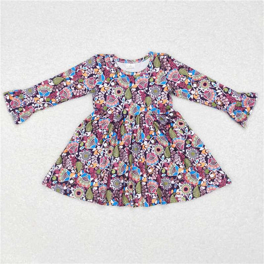 9.22 RTS NO MOQ（In stock）G6-11-2[ Baby Girls Winter Dress Colorful floral purple long-sleeved dress