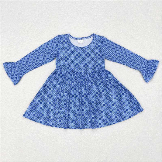 9.20 RTS NO MOQ（In stock）G6-11-1 Baby Girls Winter Dress Plaid blue long-sleeved dress