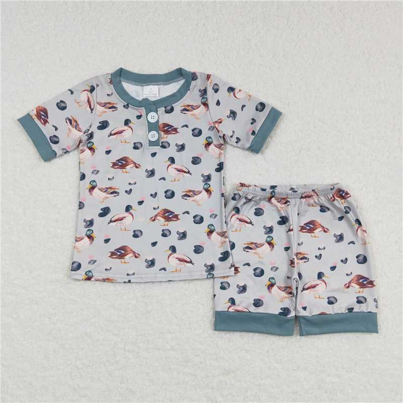 BSSO0282 RTS NO MOQ Baby Boys Summer Pajamas Outfits Baby Boys Duck Hunting Short Sleeve Tops Shorts Clothing Sets