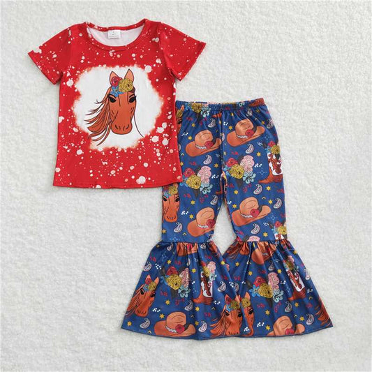 GSPO0869 Flower riding boots hat red short sleeve navy blue trousers suit