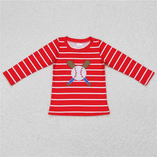 BT0387 Baby Boys Red Stripes Baseball Long Sleeve Tee Shirts Tops