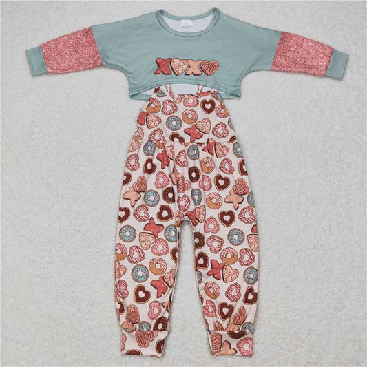 GLP0899RTS NO MOQ Baby Girls Winter Outfits Donut top sleeveless jumpsuit girls valentine's clothes
