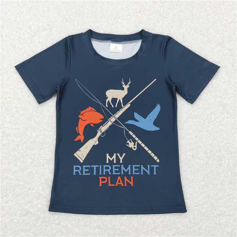 BT0416  Baby Boys My Retierment Plan Navy Hunting Short Sleeve Tee Shirts Tops