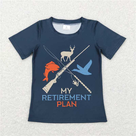 BT0416  Baby Boys My Retierment Plan Navy Hunting Short Sleeve Tee Shirts Tops