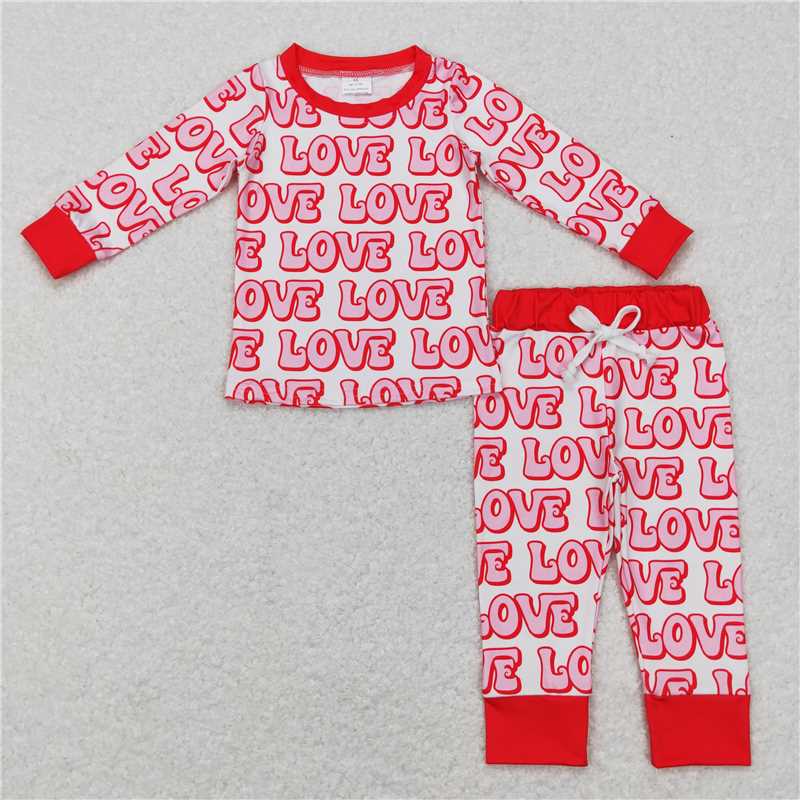 Baby Girls Pink Valentine's Day Heart Pattern Long Sleeve Long Pants Pajama Set