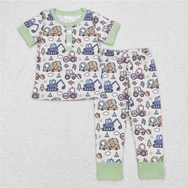 Baby Boys Construction Truck Print Short Sleeve Trousers Set