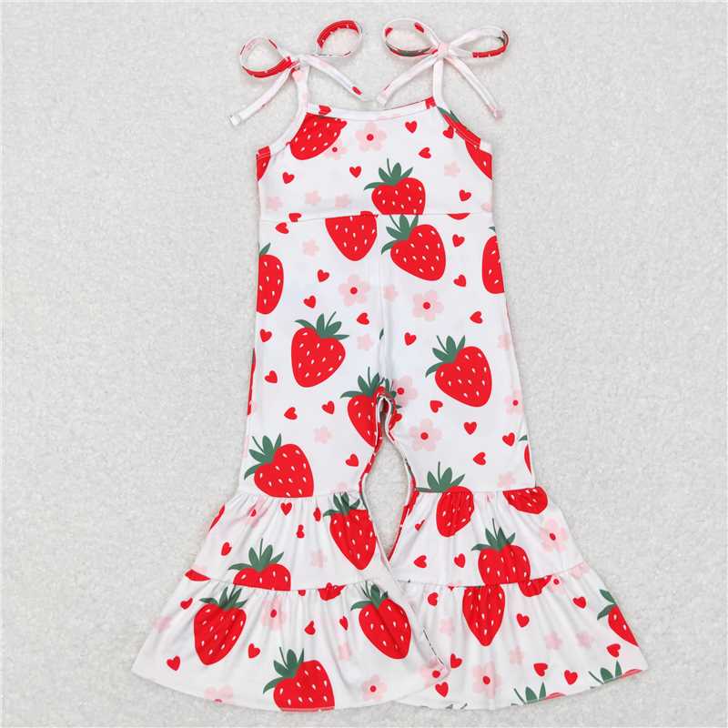 SR0470  Baby Girls Strawberry Hearts Flowers Jumpsuits