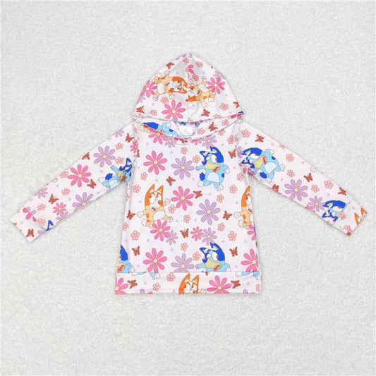 GT0395  Baby Girls Hooded Flowers Dogs Shirts Tops