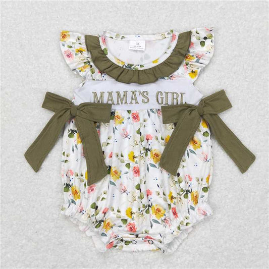 SR0478   Baby Infant Mama's Girl Green Floral Bows Rompers
