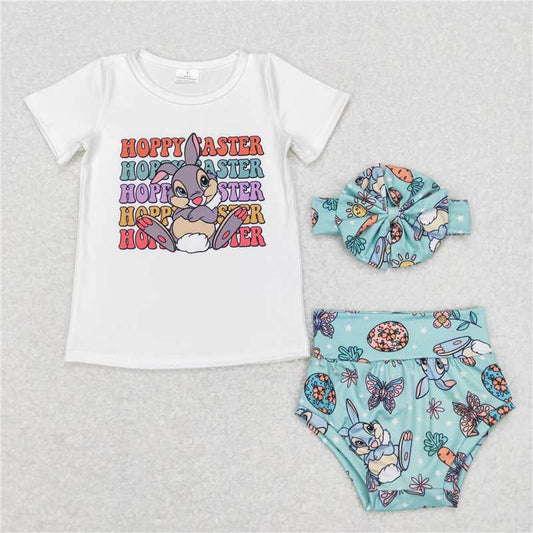 GBO0196 Baby Girls Hoppy Easter Rabbit Top Bummie Sets