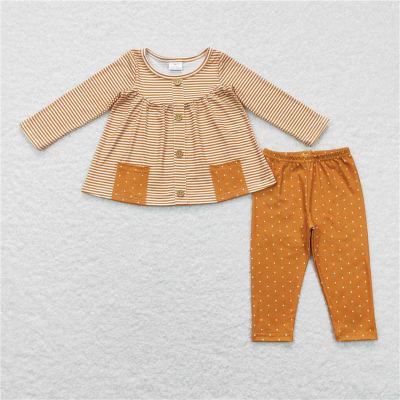 GLP0993Brown stripe tunic polka dots leggings baby girls clothes