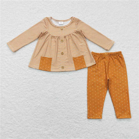 GLP0993Brown stripe tunic polka dots leggings baby girls clothes