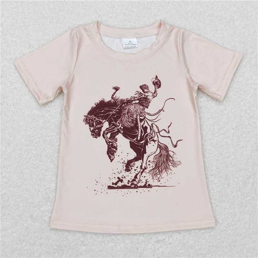 BT0434 RTS NO MOQ Baby Boys Summer Tops Baby Boys Western Rodeo Horse Short Sleeve Shirts Tops
