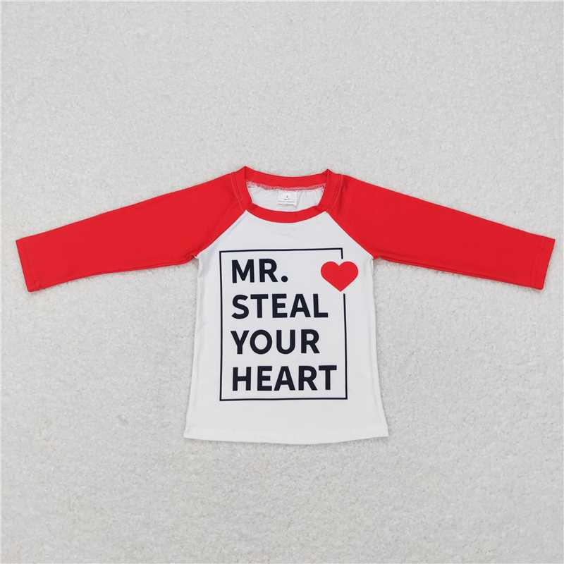 BT0441   Baby Boys Valentines Long Sleeve Steal Heart Red Brother Sets