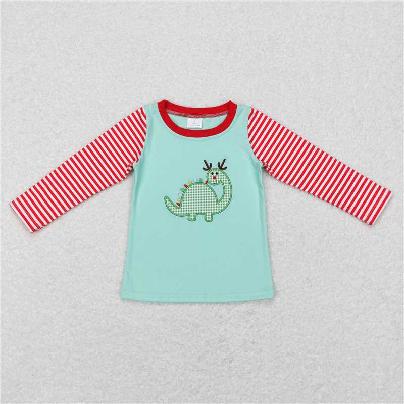 BT0422  Baby Boys Christmas Dinosaur Long Sleeve Tee Shirts Tops