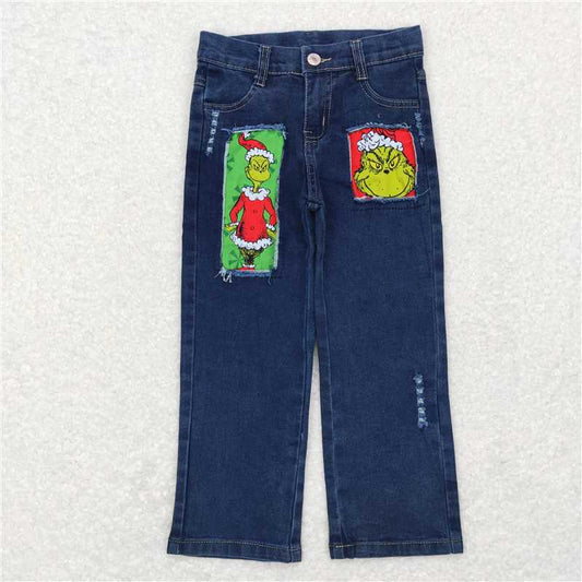P0207  Green face Christmas denim pants boy jeans