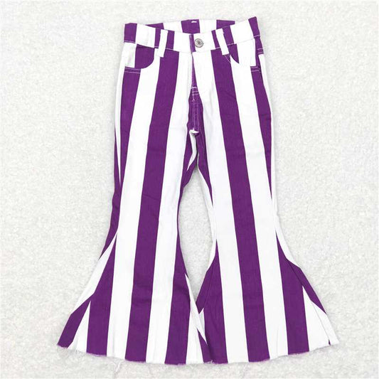 P0331  Baby Girls Purple White Stripes Bell Denim Pants
