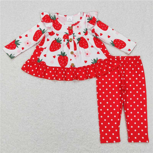 GLP0892 Strawberry heart tunic polka dots leggings girls clothes