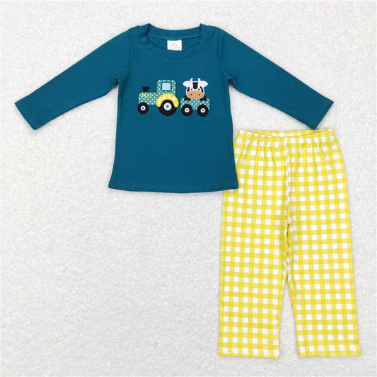 BLP0196Cow tractor shirt leggings kids boy farm clothes
