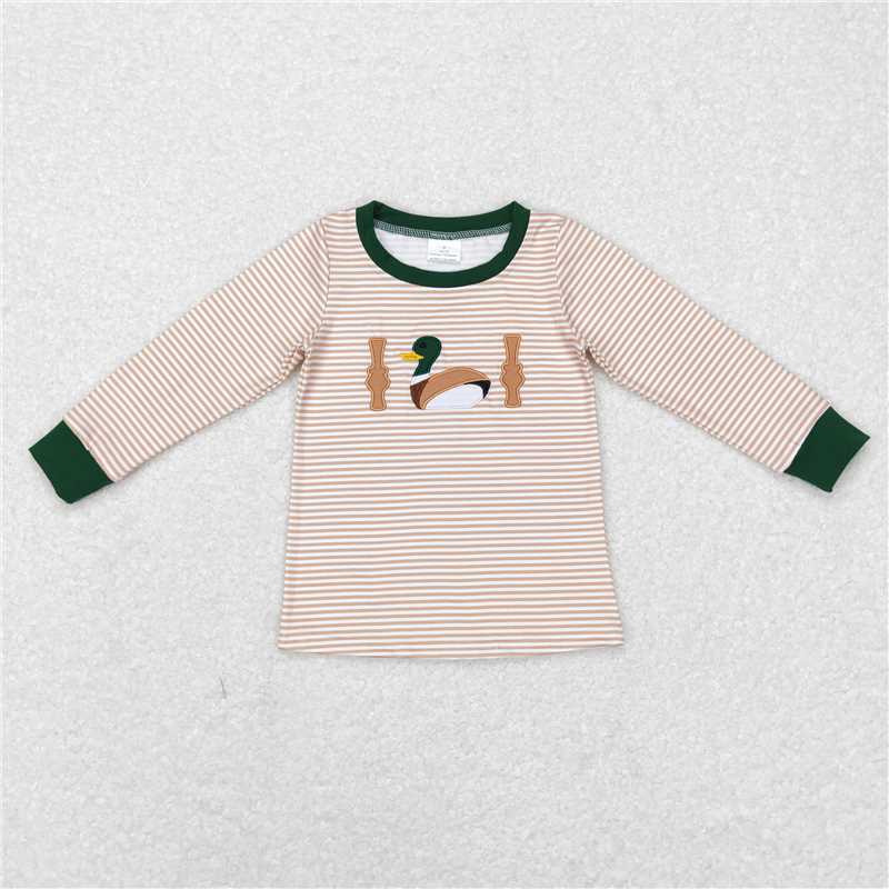BT0418Khaki stripe duck long sleeves kids boy shirt