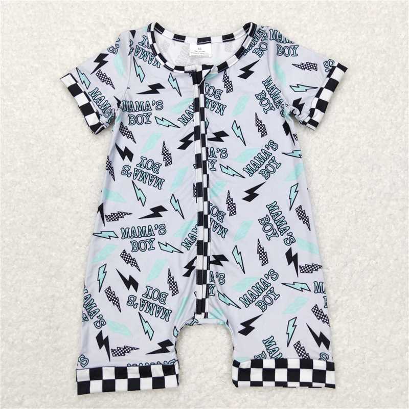 USA Warehouse (IN STOCK) SR0563 Plaid short sleeves mama's boy thunder baby romper